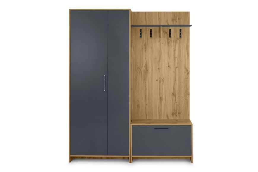 Набір у передпокій NordicNest-5 (дуб аппалачі і антрацит, 160х34х200 см) lnbr-th-2-db-ppl-ntr фото