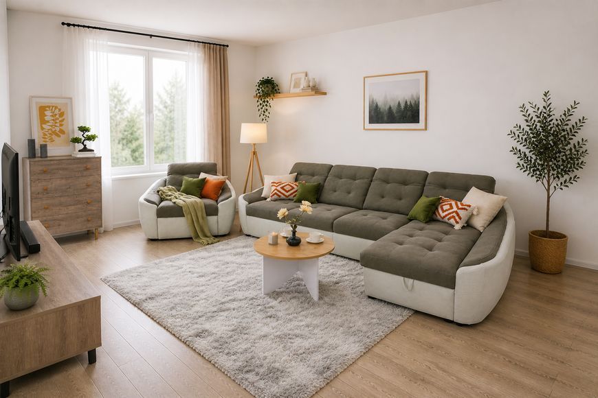 Кутовий диван Спейс АМ3 (337 &times; 187 см, бежевий з молочним) IMI Premium ksps-AM3-ll-09-01-p фото